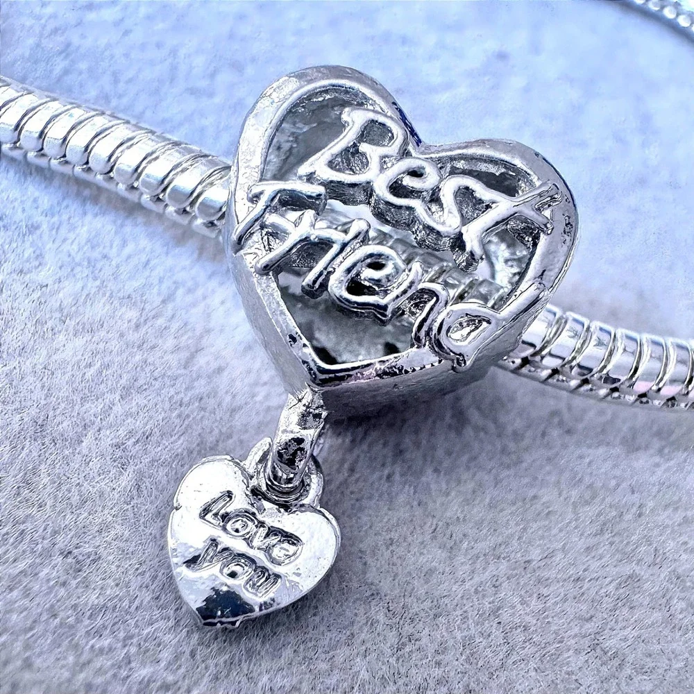 Best Friend Love You Heart Dangle European Charm fits PANDORA